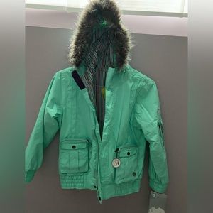 Girls bomber jacket with hood. Warm size 10-12. Brand new